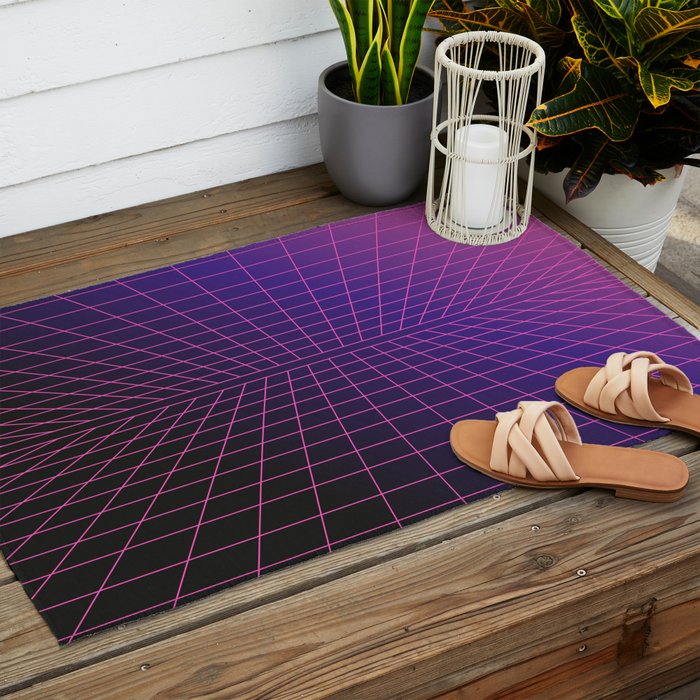 Outrun Grid / 80s Retro Outdoor Rug Gallery Image 2