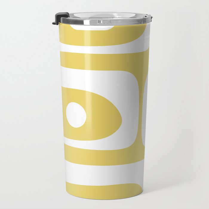 Piquet Mid Century Modern Abstract Pattern in Retro Yellow and White Travel Mug Gallery Image 3