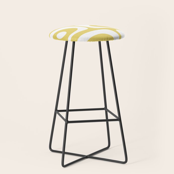 Piquet Mid Century Modern Abstract Pattern in Retro Yellow and White Stool Gallery Image 1