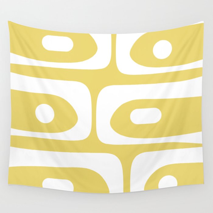 Piquet Mid Century Modern Abstract Pattern in Retro Yellow and White Wall Tapestry Gallery Image 4