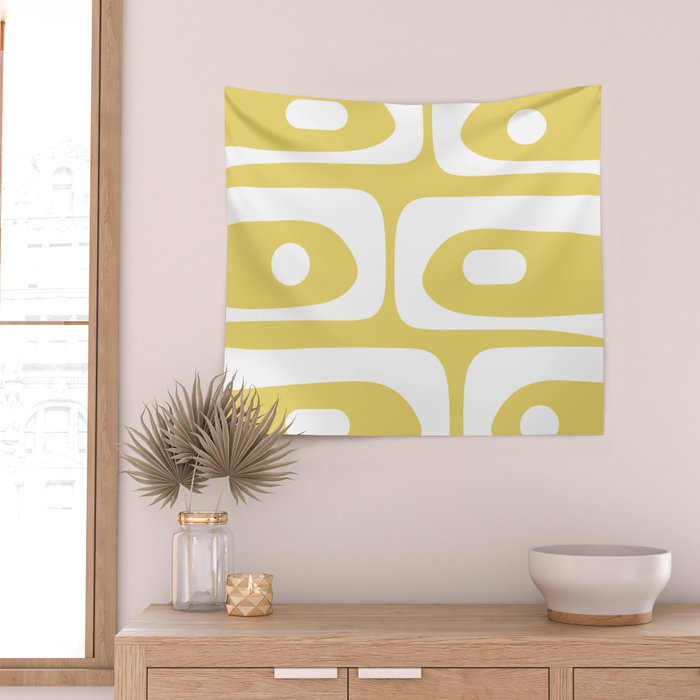 Piquet Mid Century Modern Abstract Pattern in Retro Yellow and White Wall Tapestry Gallery Image 2