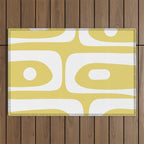Piquet Mid Century Modern Abstract Pattern in Retro Yellow and White Outdoor Rug Gallery Image 1