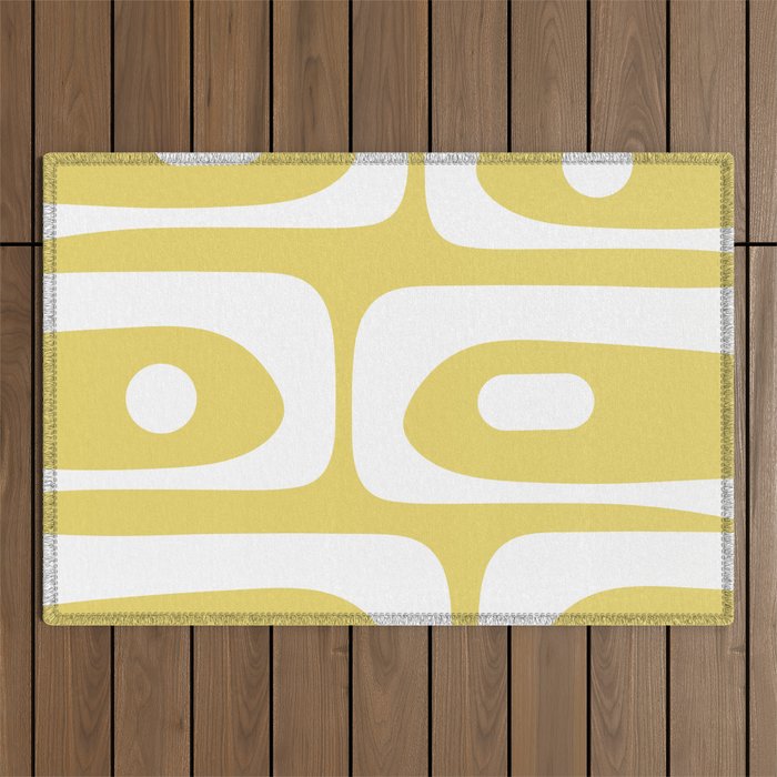 Piquet Mid Century Modern Abstract Pattern in Retro Yellow and White Outdoor Rug Gallery Image 1