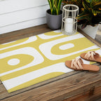 Piquet Mid Century Modern Abstract Pattern in Retro Yellow and White Outdoor Rug Gallery Image 2