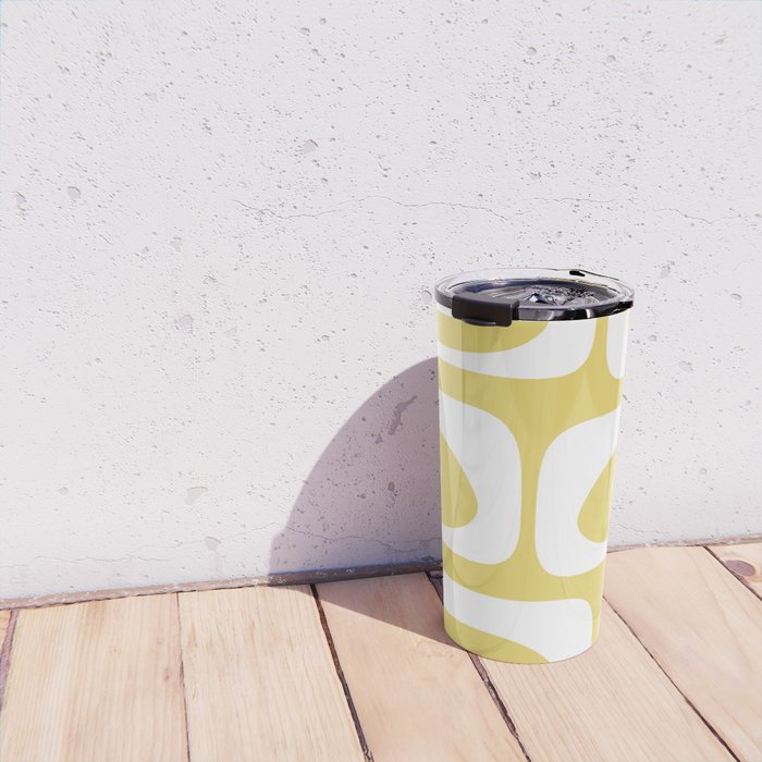 Piquet Mid Century Modern Abstract Pattern in Retro Yellow and White Travel Mug Gallery Image 4