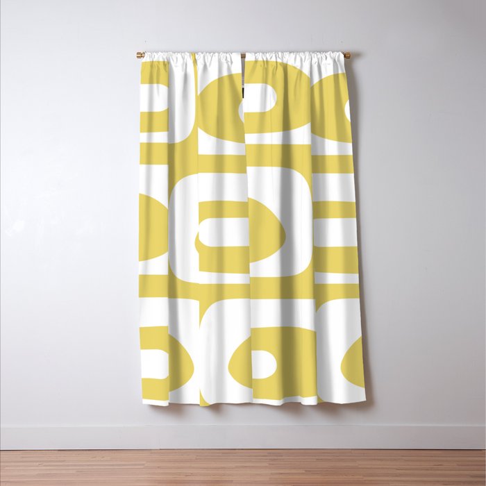 Piquet Mid Century Modern Abstract Pattern in Retro Yellow and White Window Curtain Gallery Image 3