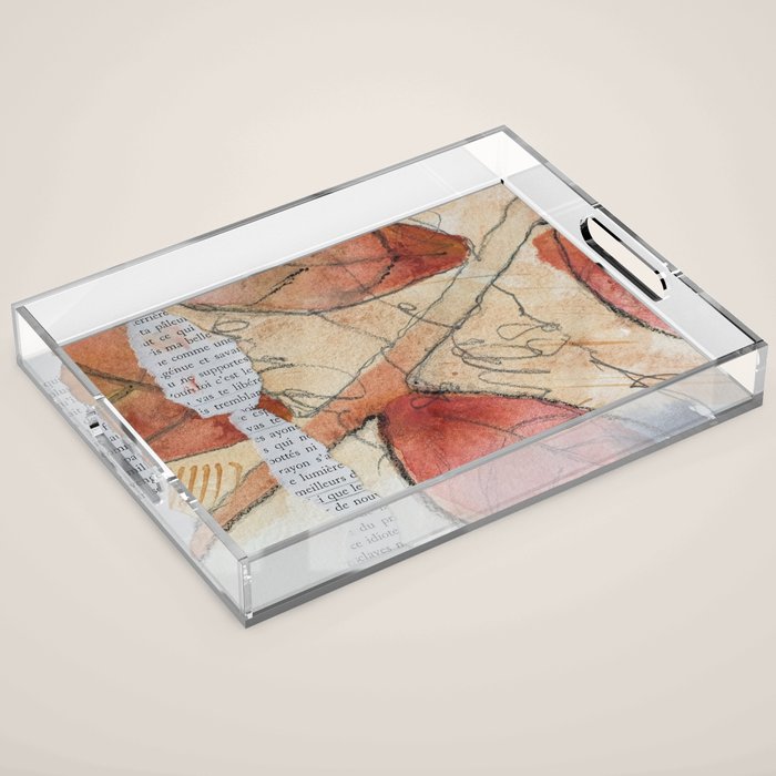 joy - botanical mixed media watercolor abstract Acrylic Tray Gallery Image 1