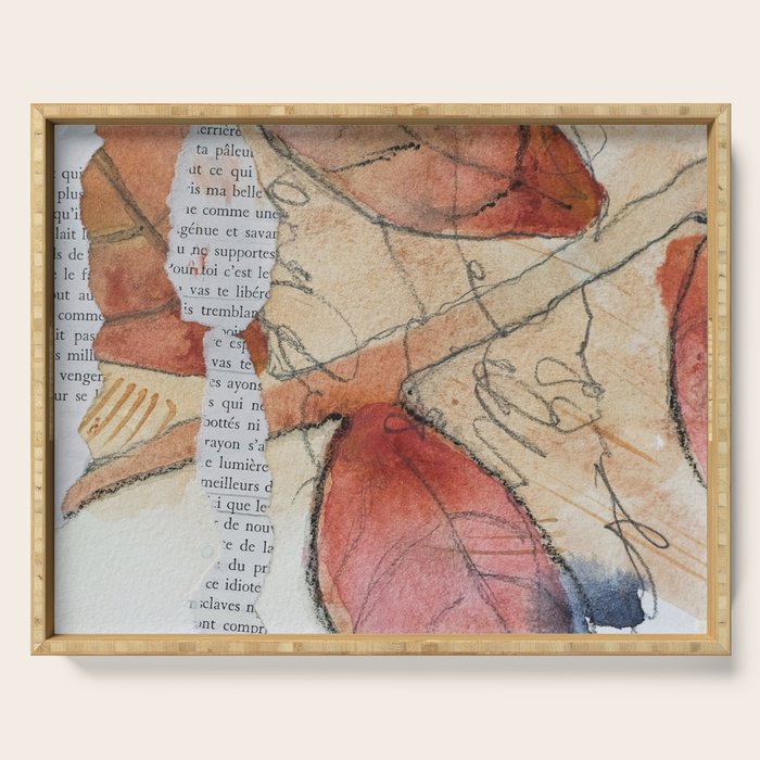 joy - botanical mixed media watercolor abstract Serving Tray Gallery Image 1