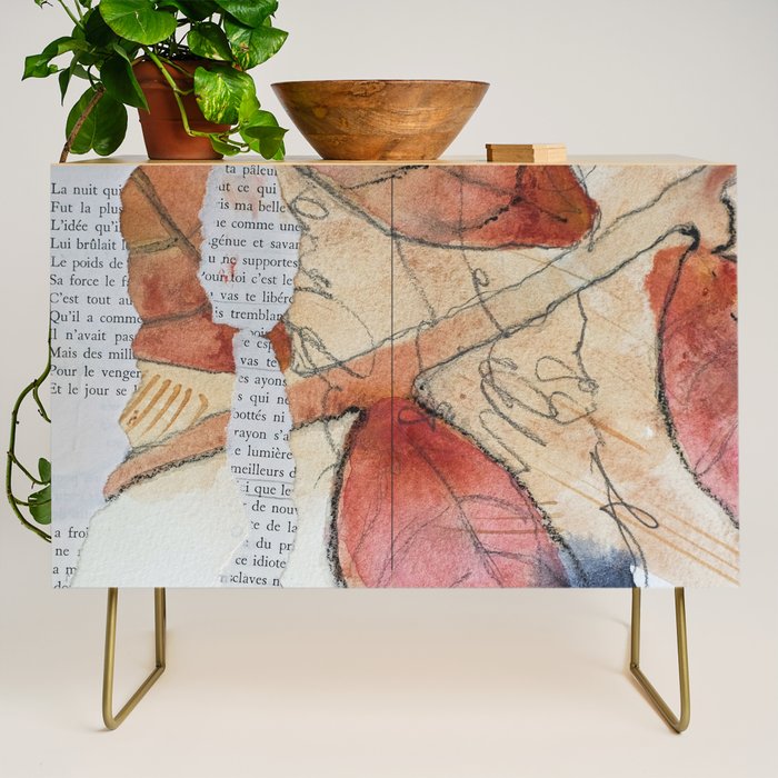 joy - botanical mixed media watercolor abstract Credenza Gallery Image 1