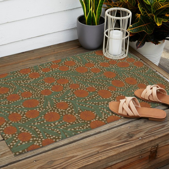 Summer Garden / Green & Orange Outdoor Rug Gallery Image 2