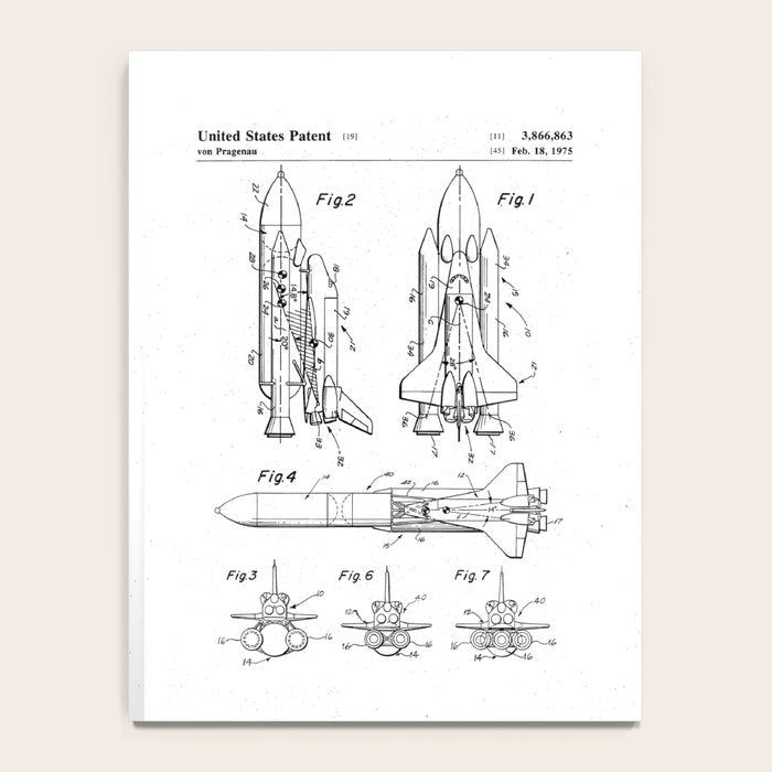Nasa Space Shuttle Patent - Nasa Shuttle Art - Black And White Notebook Gallery Image 4