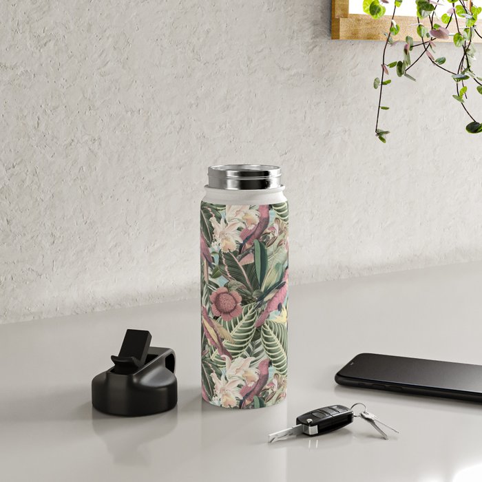 Vintage & Shabby Chic - Sepia Pink Tropical Bird Summer Garden Water Bottle Gallery Image 4