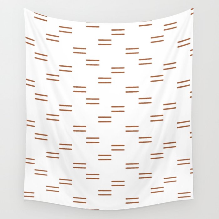 double dash in burnt orange on white Wall Tapestry Gallery Image 1