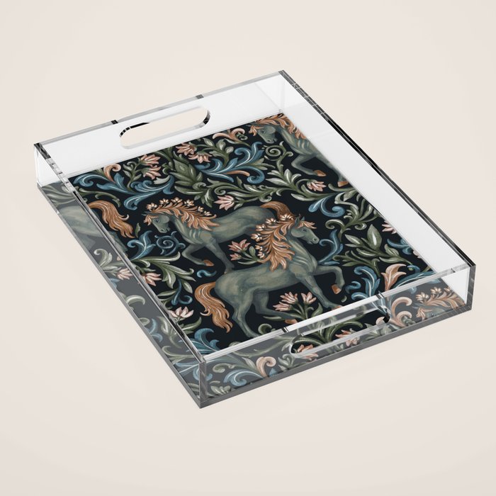 Whimsical Horses Botanicals II Acrylic Tray Gallery Image 1