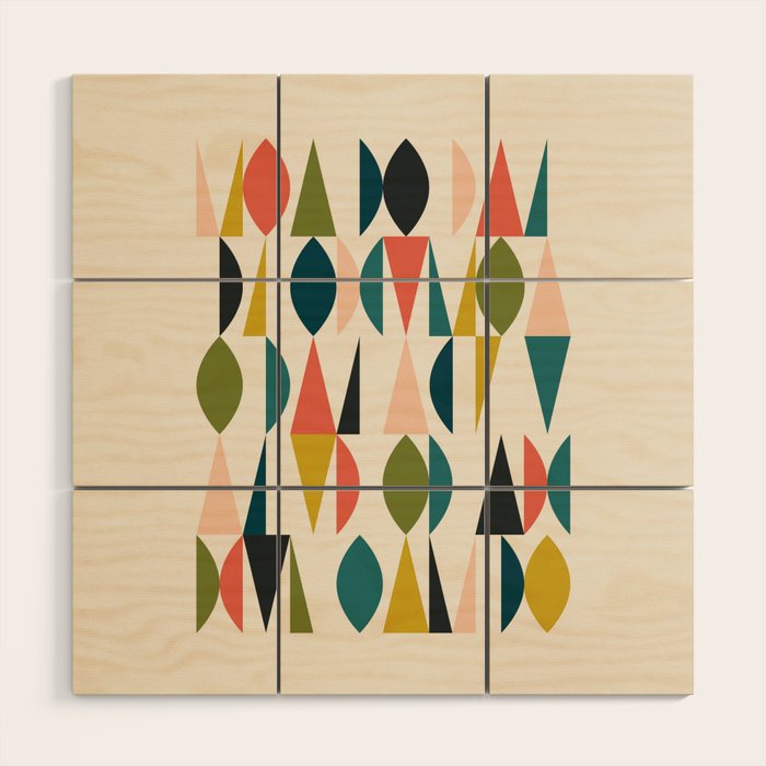 Mid Century Modern Abstract Colorful Shapes Funky Cool Minimalist Pattern Wood Wall Art Gallery Image 1