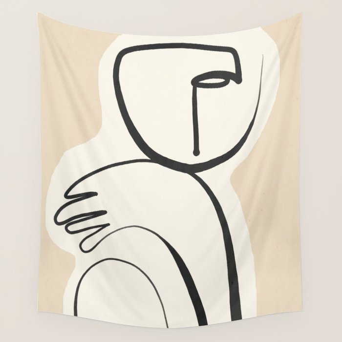 Lady Portrait Abstract Minimal  Line Art 3 Wall Tapestry Gallery Image 4
