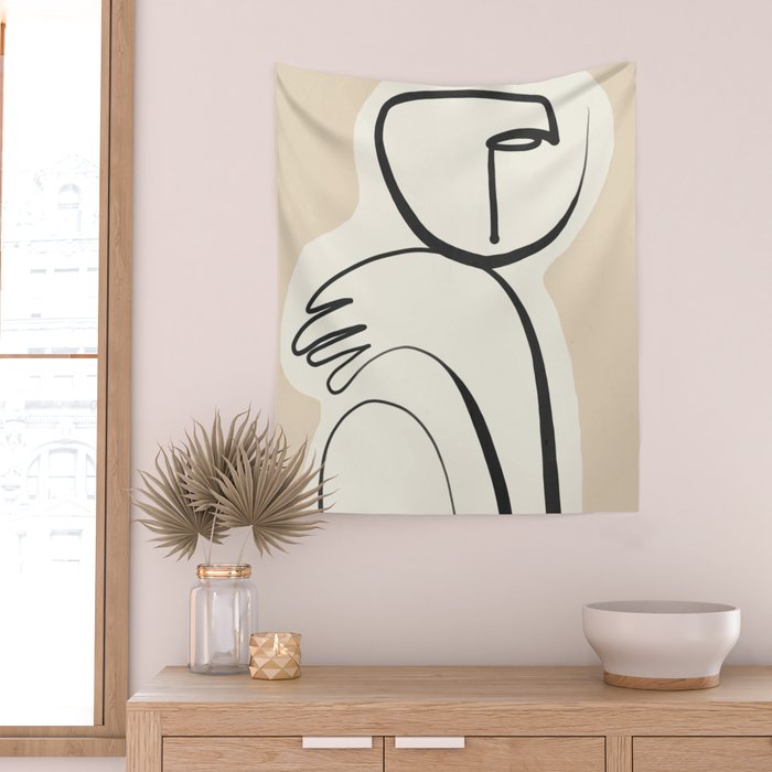 Lady Portrait Abstract Minimal  Line Art 3 Wall Tapestry Gallery Image 2