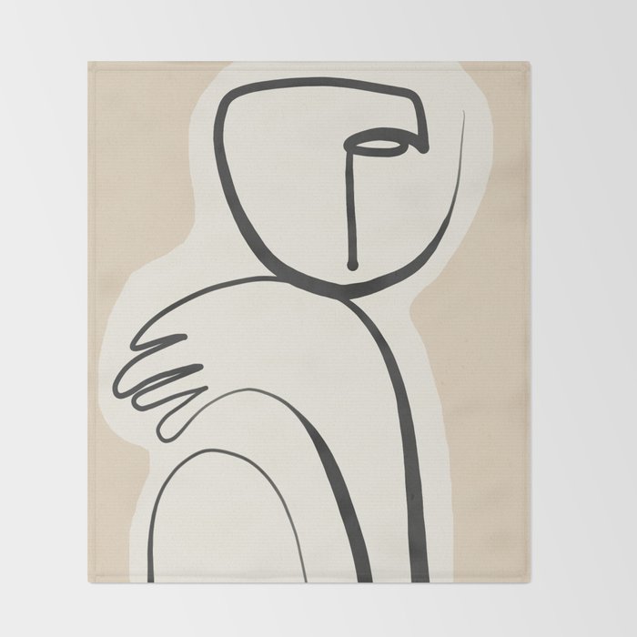 Lady Portrait Abstract Minimal  Line Art 3 Throw Blanket Gallery Image 2