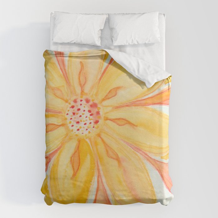 Sunburst Yellow and Orange Abstract Watercolor Flower Duvet Cover Gallery Image 1