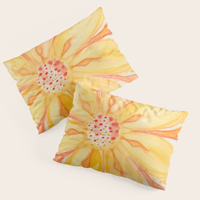 Sunburst Yellow and Orange Abstract Watercolor Flower Pillow Sham Gallery Image 1