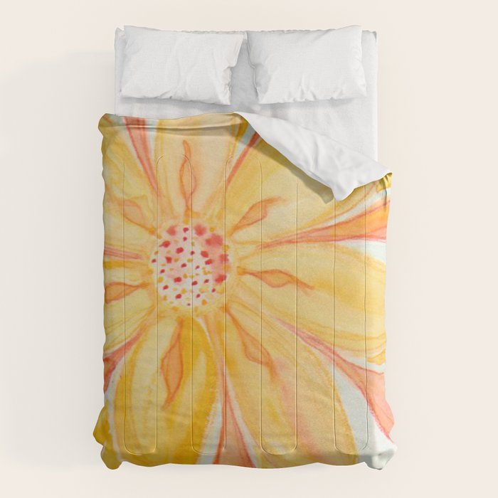 Sunburst Yellow and Orange Abstract Watercolor Flower Comforter Gallery Image 6