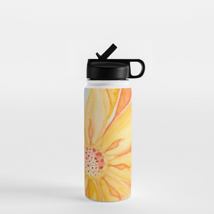 Sunburst Yellow and Orange Abstract Watercolor Flower Water Bottle Gallery Image 1