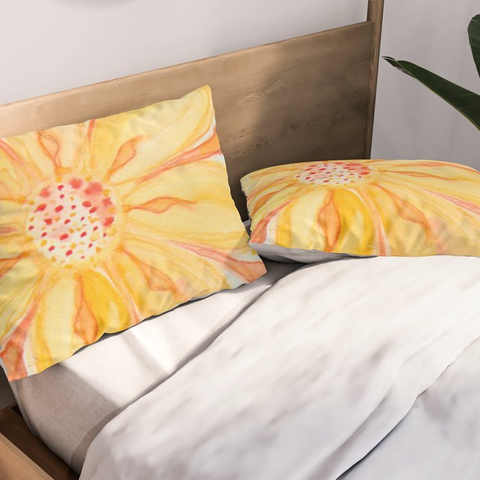 Sunburst Yellow and Orange Abstract Watercolor Flower Pillow Sham Gallery Image 2