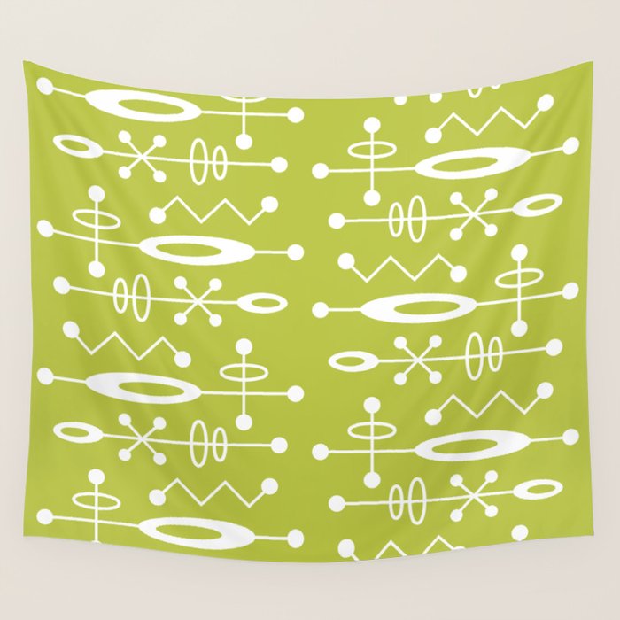 Mid Century Modern Radioactive Surfer 251 Chartreuse Wall Tapestry Gallery Image 1