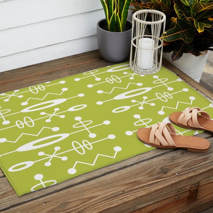 Mid Century Modern Radioactive Surfer 251 Chartreuse Outdoor Rug Gallery Image 2