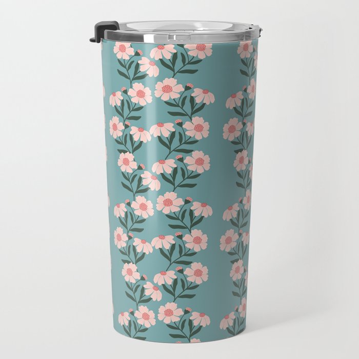 Pink and Blue Floral Pattern Travel Mug Gallery Image 3