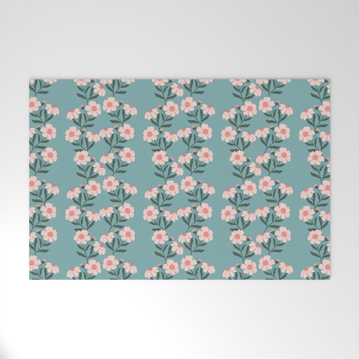 Pink and Blue Floral Pattern Welcome Mat Gallery Image 1