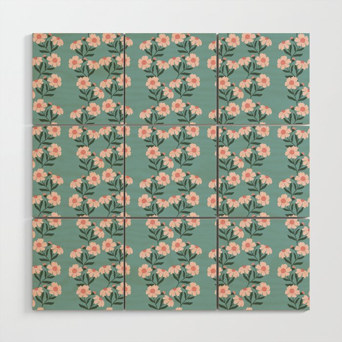 Pink and Blue Floral Pattern Wood Wall Art Gallery Image 1