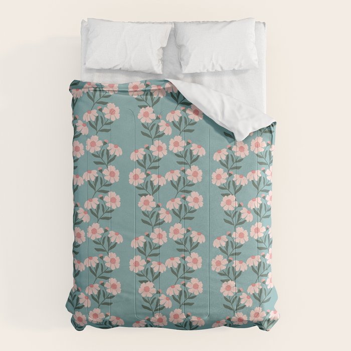 Pink and Blue Floral Pattern Comforter Gallery Image 1