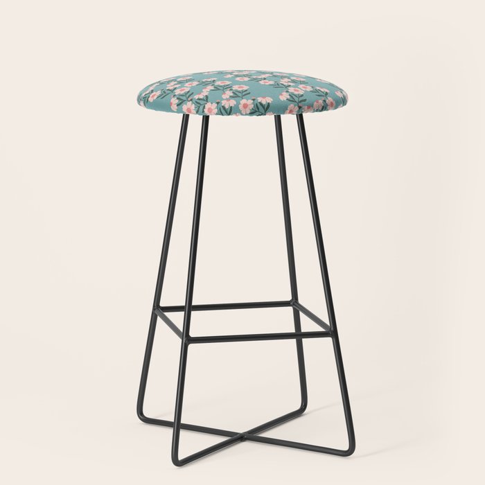 Pink and Blue Floral Pattern Stool Gallery Image 1