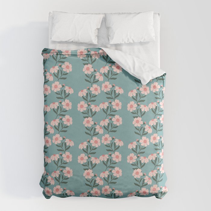 Pink and Blue Floral Pattern Duvet Cover Gallery Image 1