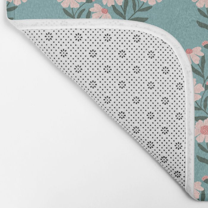 Pink and Blue Floral Pattern Bath Mat Gallery Image 2