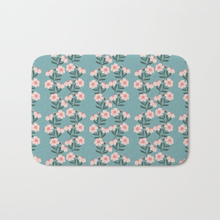 Pink and Blue Floral Pattern Bath Mat Gallery Image 1