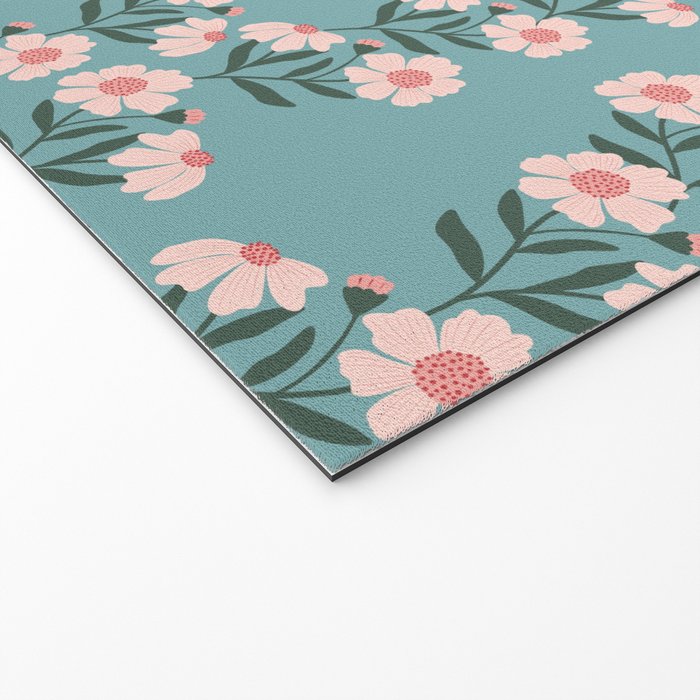 Pink and Blue Floral Pattern Welcome Mat Gallery Image 2