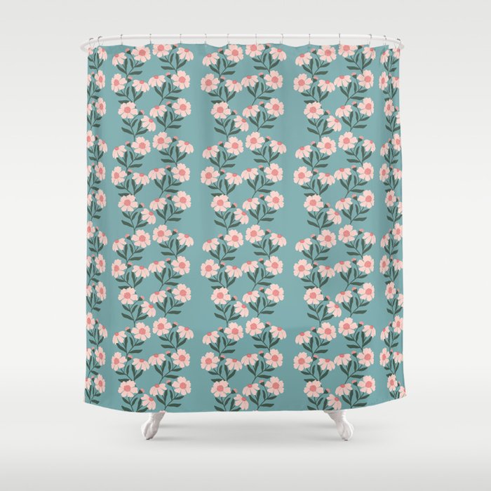 Pink and Blue Floral Pattern Shower Curtain Gallery Image 1
