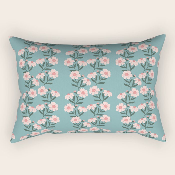 Pink and Blue Floral Pattern Rectangular Pillow Gallery Image 2