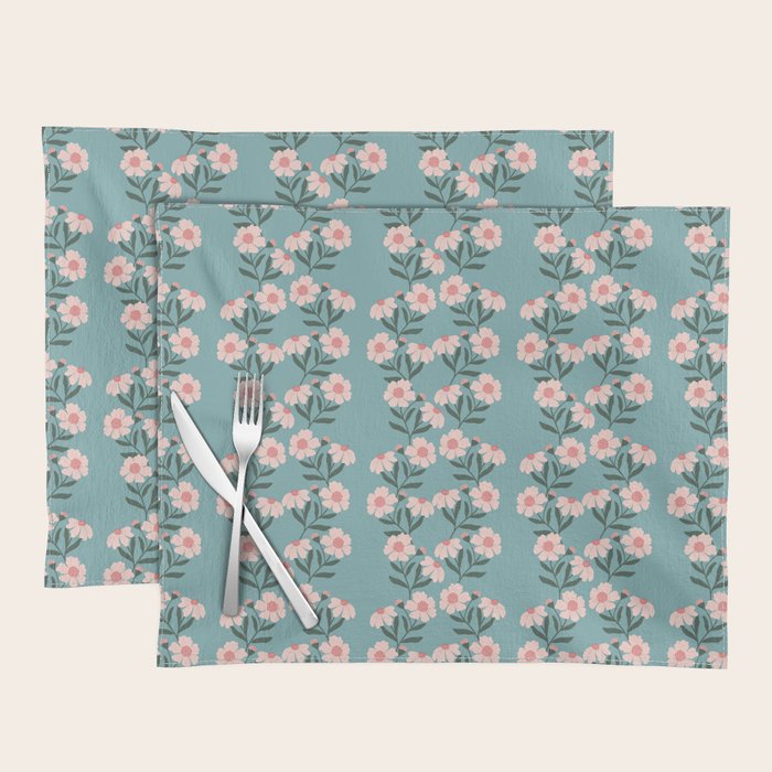 Pink and Blue Floral Pattern Placemat Gallery Image 1