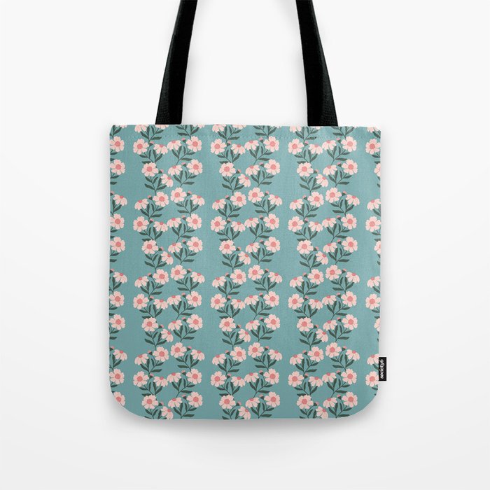 Pink and Blue Floral Pattern Tote Bag Gallery Image 1