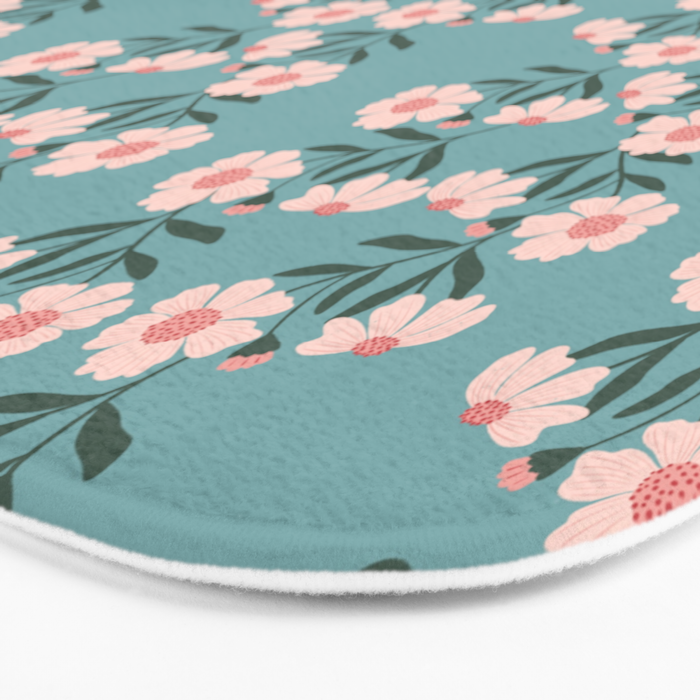 Pink and Blue Floral Pattern Bath Mat Gallery Image 3