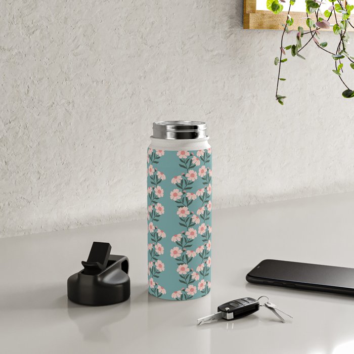 Pink and Blue Floral Pattern Water Bottle Gallery Image 4