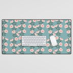 Pink and Blue Floral Pattern Desk Mat Gallery Image 1
