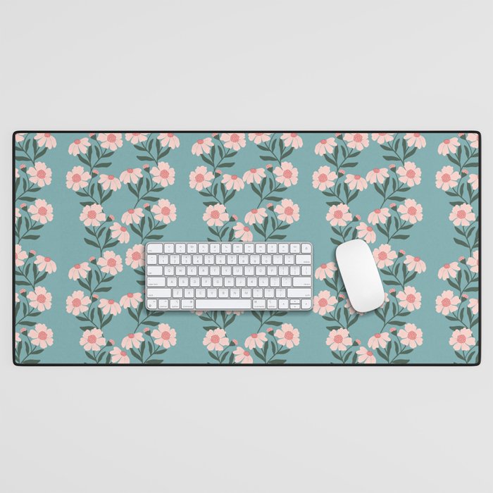 Pink and Blue Floral Pattern Desk Mat Gallery Image 1
