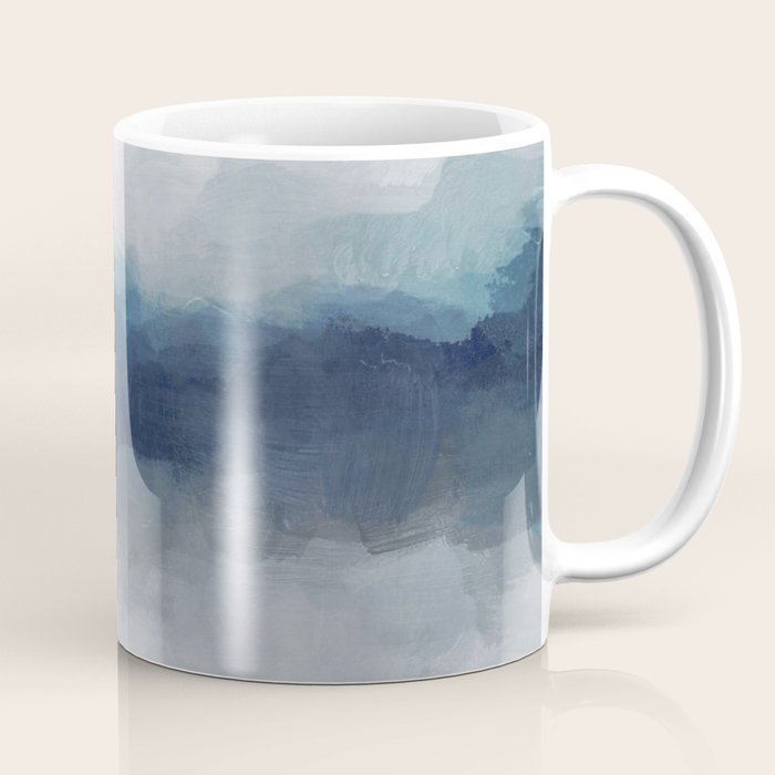Rainy Morning - Indigo Navy Ocean Horizon, Sky Gray Blue Abstract Nature Ocean Cloudy Sunrise Water Coffee Mug Gallery Image 1
