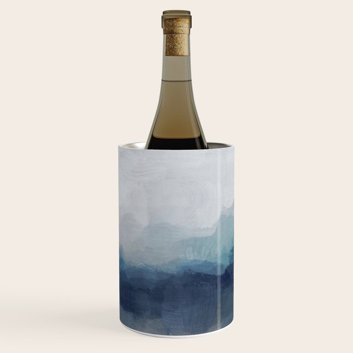 Rainy Morning - Indigo Navy Ocean Horizon, Sky Gray Blue Abstract Nature Ocean Cloudy Sunrise Water Wine Chiller Gallery Image 3