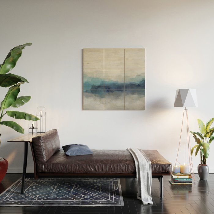 Rainy Morning - Indigo Navy Ocean Horizon, Sky Gray Blue Abstract Nature Ocean Cloudy Sunrise Water Wood Wall Art Gallery Image 2