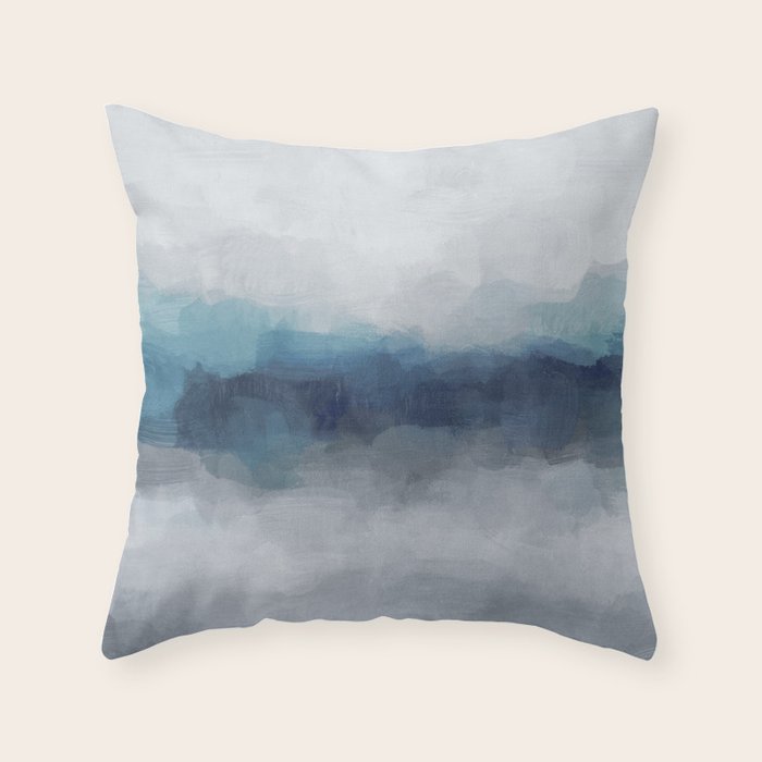 Rainy Morning - Indigo Navy Ocean Horizon, Sky Gray Blue Abstract Nature Ocean Cloudy Sunrise Water Throw Pillow Gallery Image 6